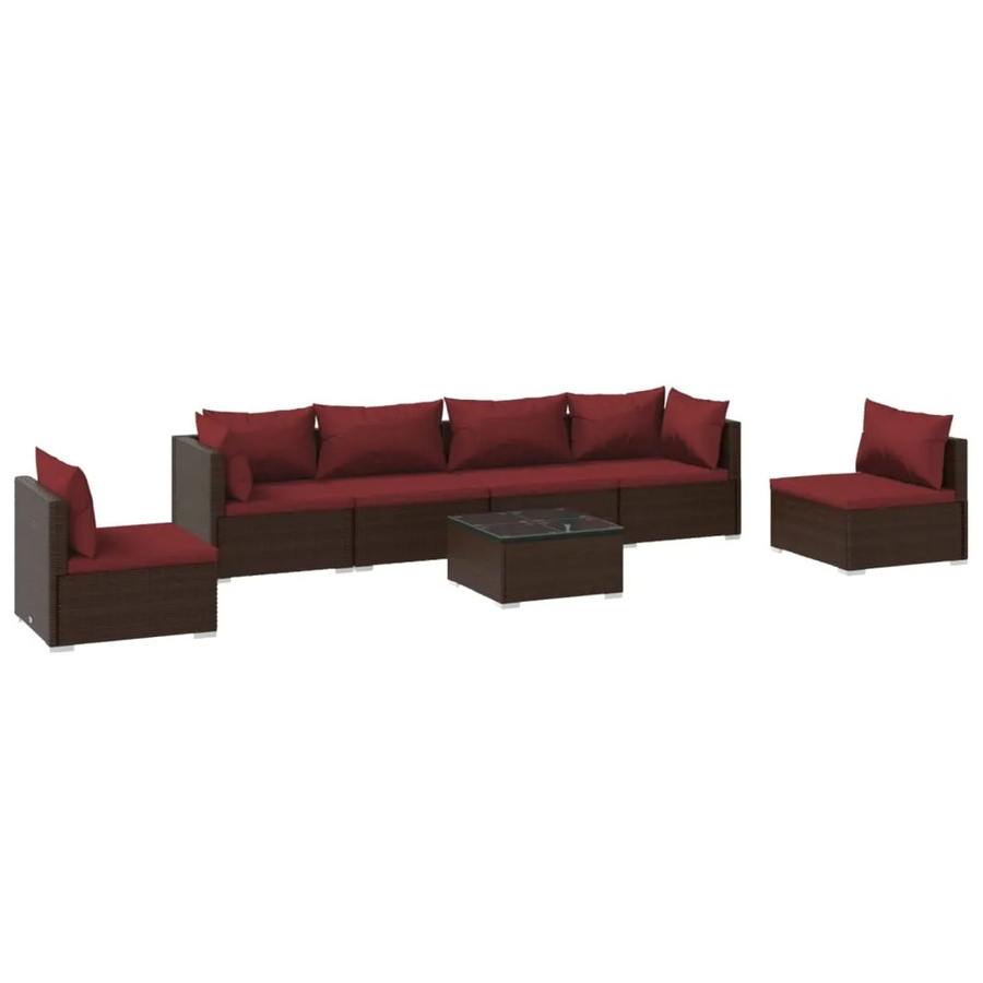 vidaXL 7-tlg. Garten-Lounge-Set aus Poly-Rattan in Braun mit Kissen und Metallgestell - Bild 2