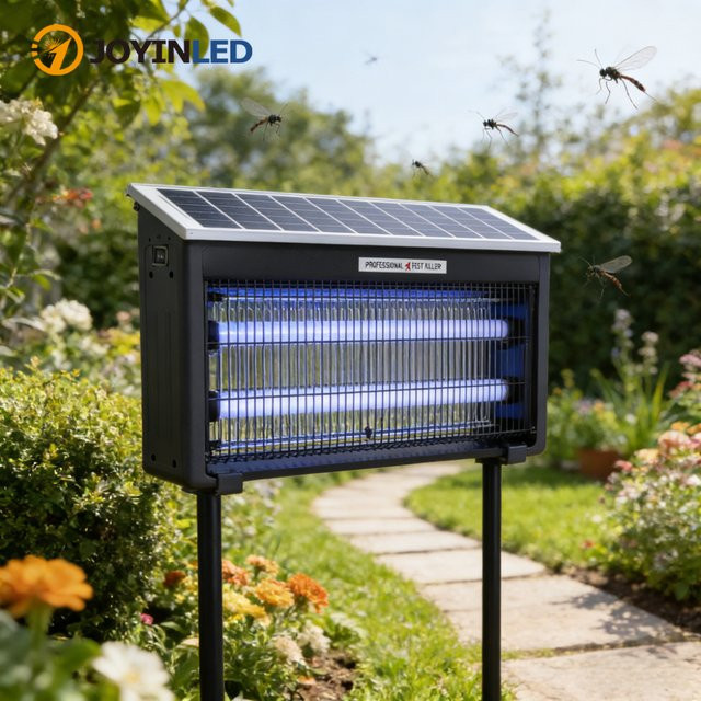 JOYINLED Solar-Mückenfalle für den Außenbereich mit UV-Licht und elektrischer Schockfunktion, wasserdicht, Farbe: Schwarz - Bild 1