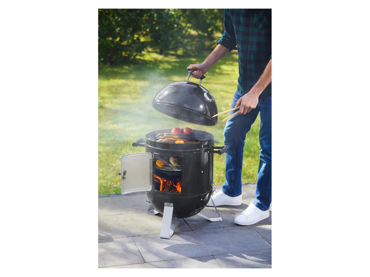 GRILLMEISTER Räucherofen aus Stahl in Schwarz mit Ø 40 cm und Temperaturbereich von 0 - 530°C für Holzkohle - Bild 2