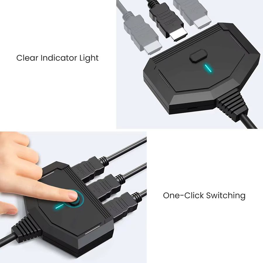 NIERBO HDMI Switcher 3 in 1 Out, 4K und Full HD Unterstützung, HDMI Wahlschalter in Schwarz für Xbox, PS5 und Fire TV mit automatischer und manueller Umschaltung - Bild 6