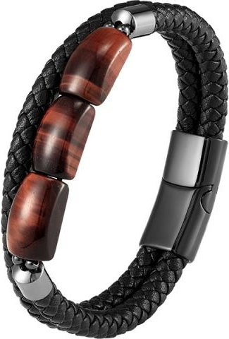 Allbestart Armband, Tigerauge-Stein, Edelstahl, Lederband, Schwarz, 19cm, Unisex - Bild 1