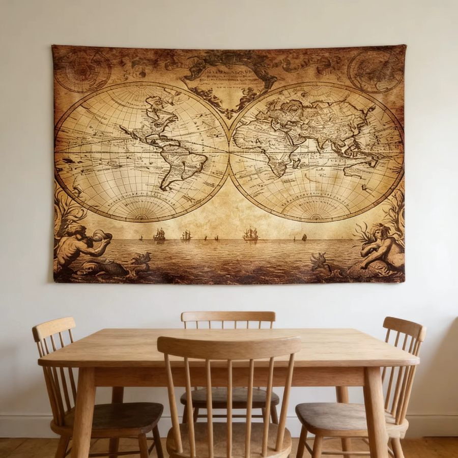 VIKAMA Vintage-Karten-Wandteppich in Braun als ästhetische Wanddekoration, B/H: 40 x 60 cm - Bild 4