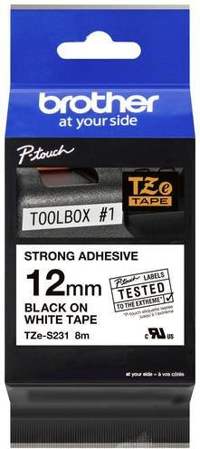 Brother Schriftbandkassette TZe-S231 für P-touch, extra stark klebend, Breite: 12 mm, Farbe: Weiß, Schriftfarbe: Schwarz - Bild 1