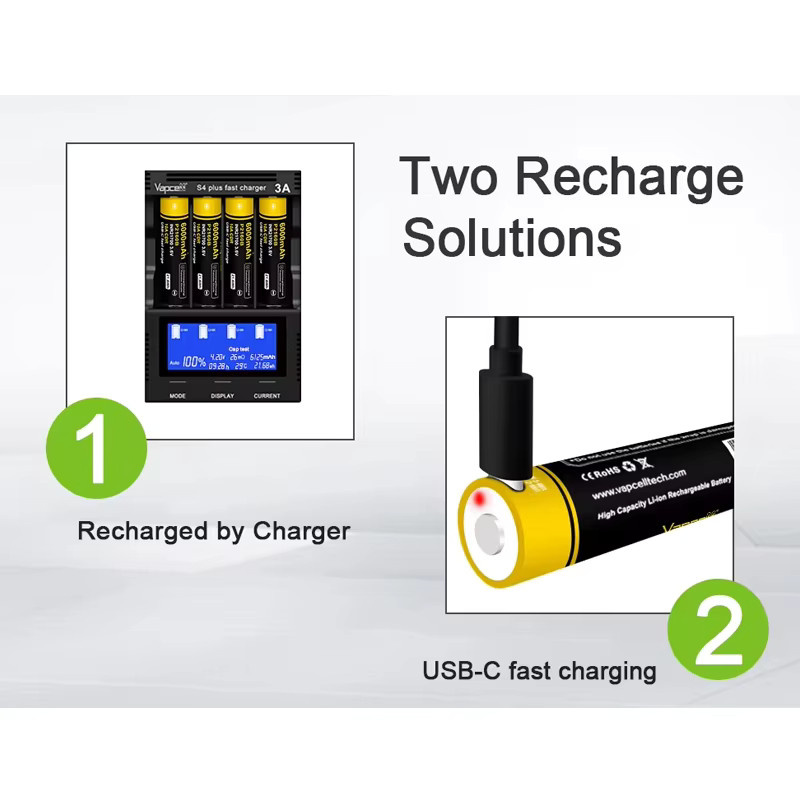 Vapcell P2160B INR 21700 Akku 6000mAh Gelb mit USB-C Anschluss Hochleistungs-Lithium-Batterie - Bild 3