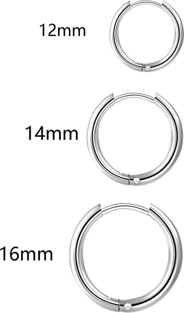 Creolen Set Edelstahl, Silber, Unisex, 12/14/16mm - Bild 1