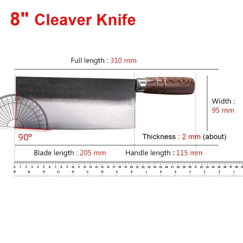 InLeung Chinesisches Kochmesser Cleaver in Silber mit Holzgriff zum Schneiden und Filetieren von Fleisch, Fisch und Gemüse - Bild 2