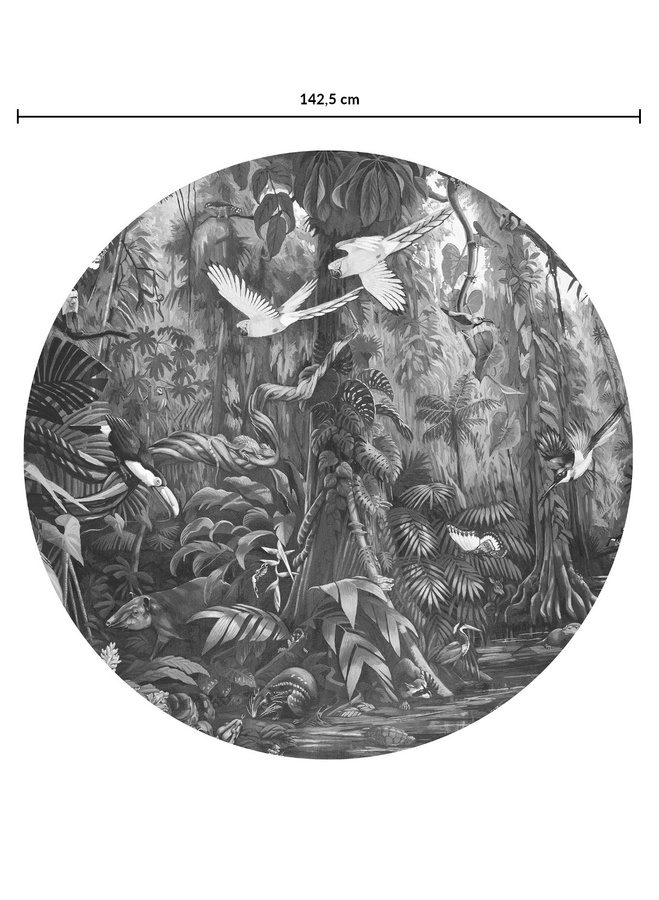 KEK Amsterdam Mural Tropical Landscapes 3 Circle Wandbild in Schwarz Weiß Grau mit Durchmesser: 142,5 cm - Bild 1