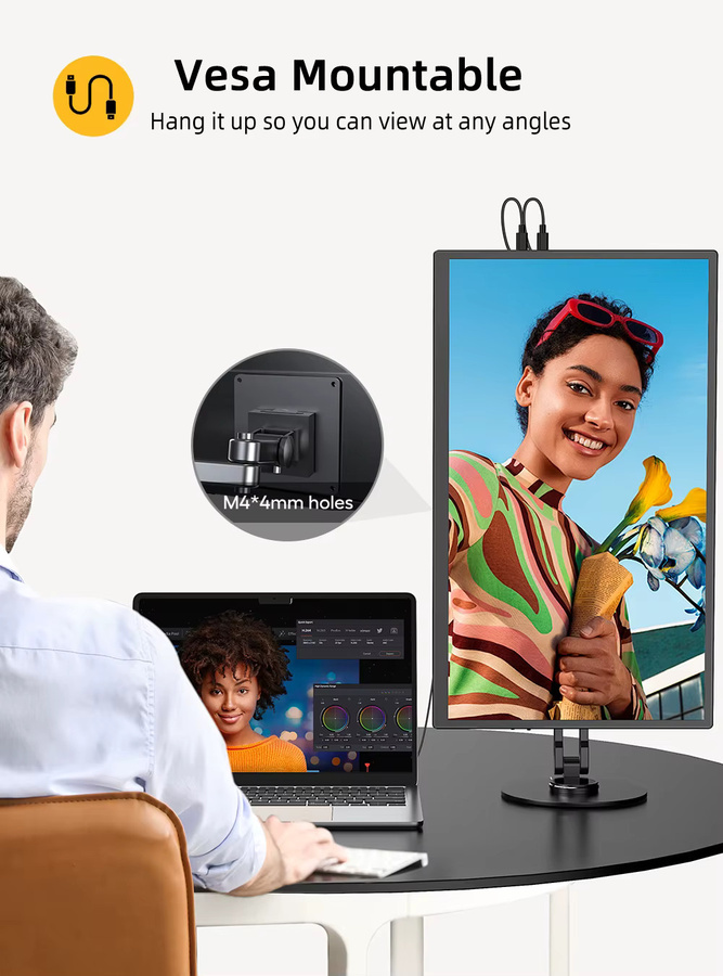 EVICIV Tragbarer Monitor 18,5 Zoll Touchscreen Full HD 1080P 120Hz 125% sRGB Schwarz mit Smart Cover, USB-C und HDMI für Laptop, Mac, PC und Spielkonsolen, VESA kompatibel - Bild 6