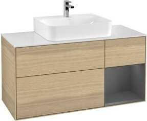 V&B Waschtischunterschrank Finion Wandbeleuchtung in Anthrazit mit Eichenoptik, Breite: 120 cm - Bild 1