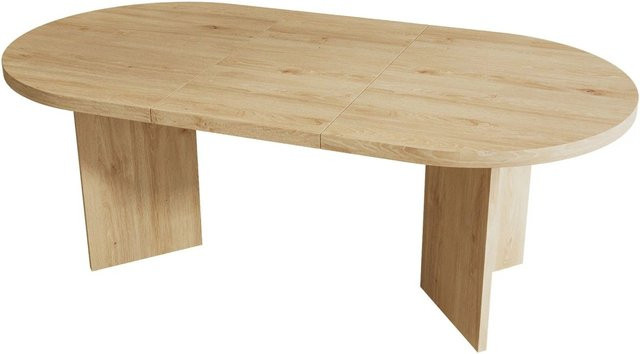 Merax Esstisch Modern in Eiche mit abgerundeten Ecken und ovaler Form, Farbe: Eiche/Braun/Beige, B/T/H: 160 x 80 x 80 cm - Bild 1