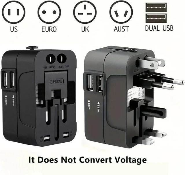HKLAMIN Universeller Reiseadapter mit Schnellladung und Dual USB-A in Schwarz - Bild 1