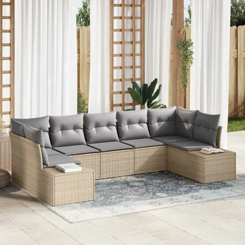 Vidaxl Garten-Sofa-Set aus Polyrattan und Stahl, 7-teiliges modulares Loungemöbel in Beige und Grau, B/T/H: 289 x 154 x 85 cm - Bild 1