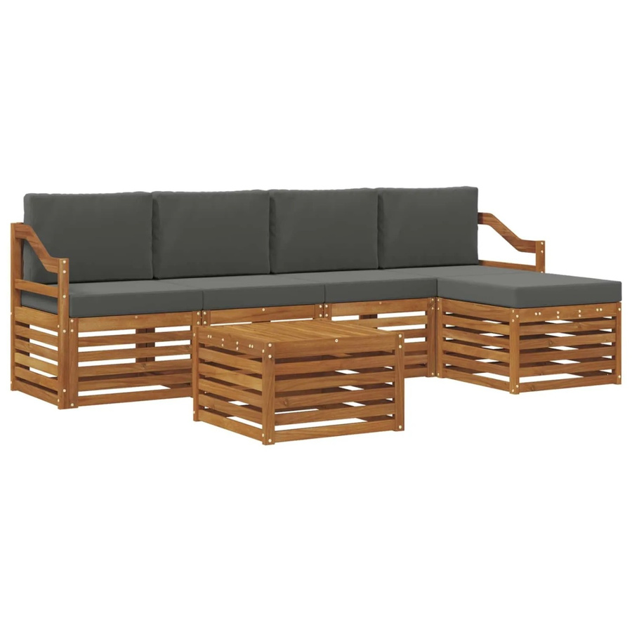 vidaXL Sofagarnitur 6-teilig aus Massivholz Akazie in Natur und Anthrazit mit Polsterkissen und Armlehnen im modernen Latten-Design - Bild 2