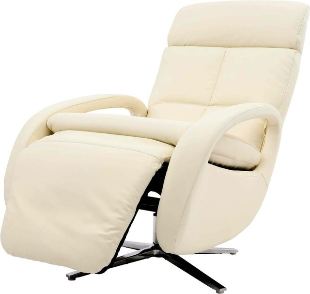 Relaxsessel MCW-L11 Design Fernsehsessel aus Voll-Leder mit Liegefunktion und Drehsitz in Creme-Weiß - Bild 1
