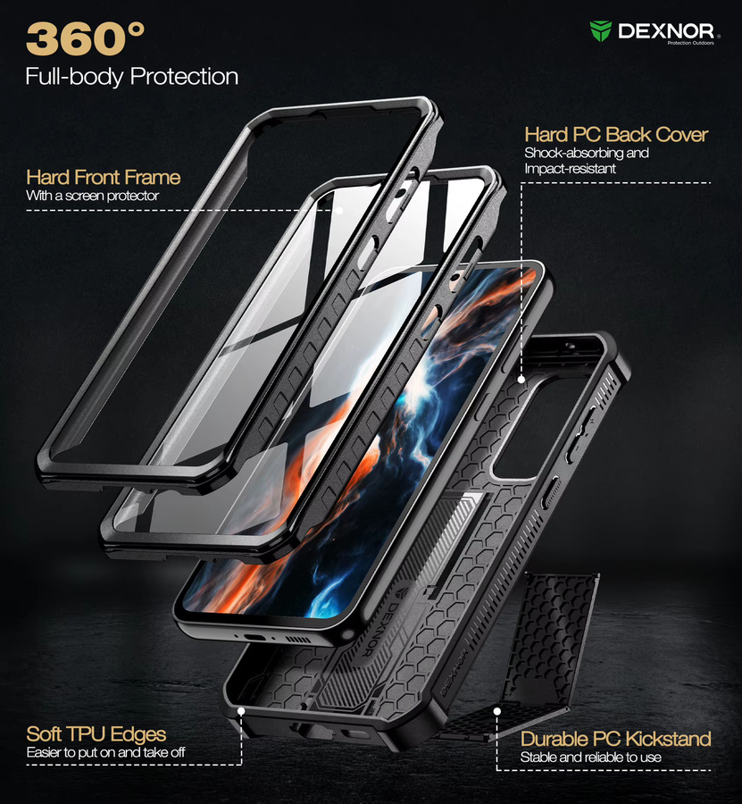 Samsung Galaxy S23 FE Schutzhülle mit integriertem Displayschutz und Militär-Panzerung in Schwarz - Bild 3