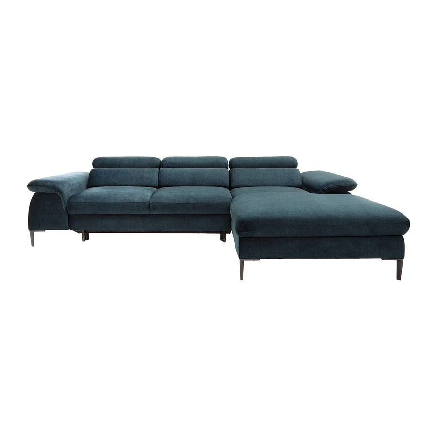 Vente-unique Schlafsofa Sepina in L-Form aus Samt in Marineblau - Bild 2