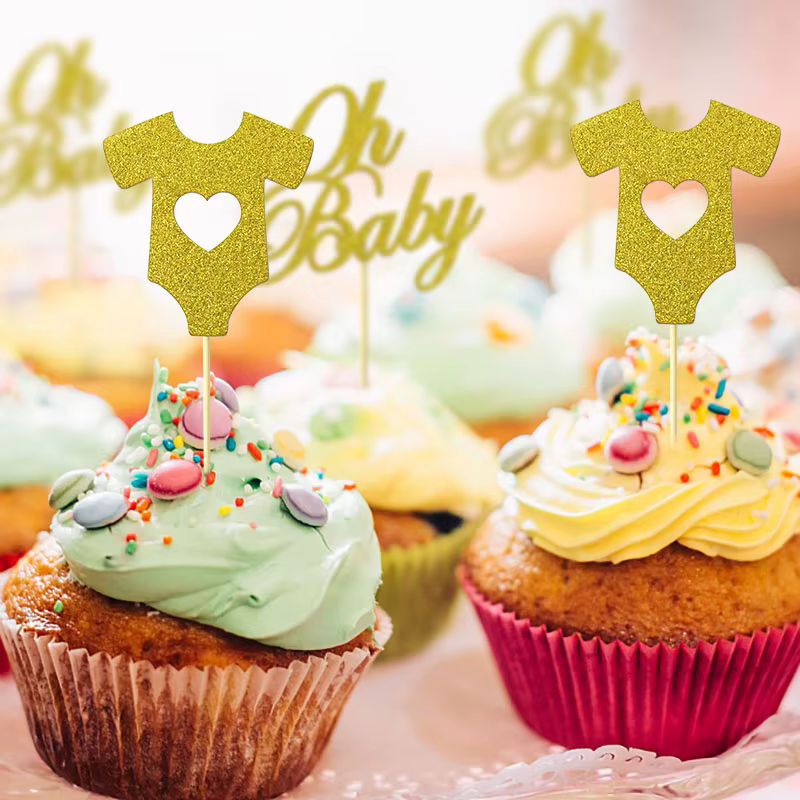 YONGSNOW 18er Set Baby Cake Topper in Gold Glitzer für Geburtstag und Gender Reveal Party - Bild 3