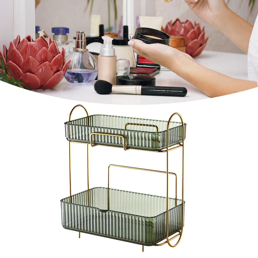 OutsideWorld Badezimmer-Thekenorganizer mit 2 Etagen und herausnehmbarer Box, Make-up-Ablageregal, Grün - Bild 2