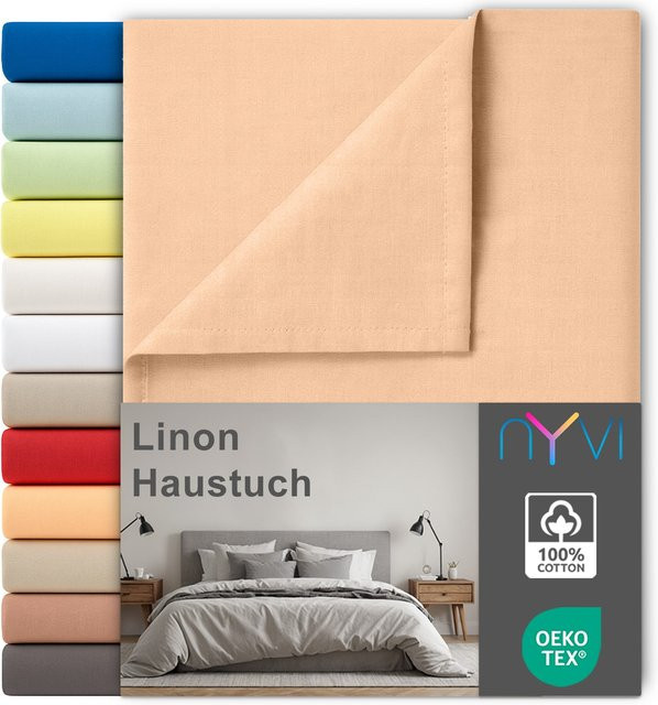 NYVI Linon Deluxe Bettlaken aus 100% atmungsaktiver Baumwolle, Farbe: Apricot, Breite: 150 cm, Länge: 250 cm - Bild 1