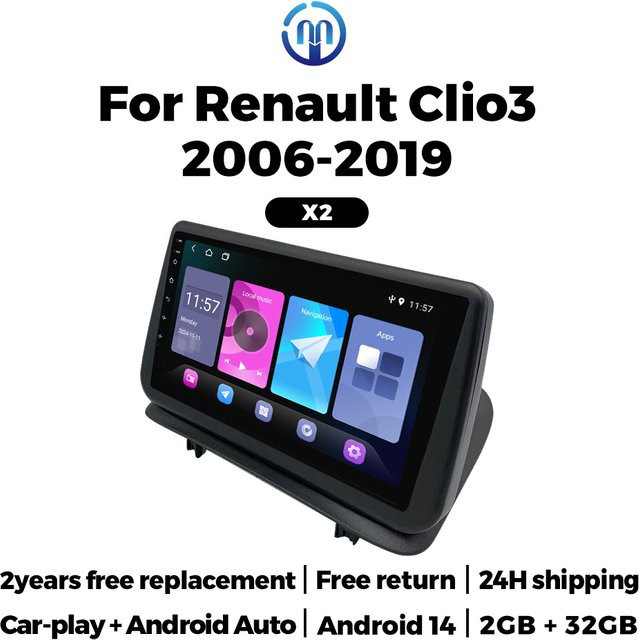 Navifly Autoradio für Renault Clio 3 (2006-2019) mit Wireless CarPlay, Android Auto, Bluetooth und GPS, 2DIN Multimedia Player in Schwarz - Bild 1