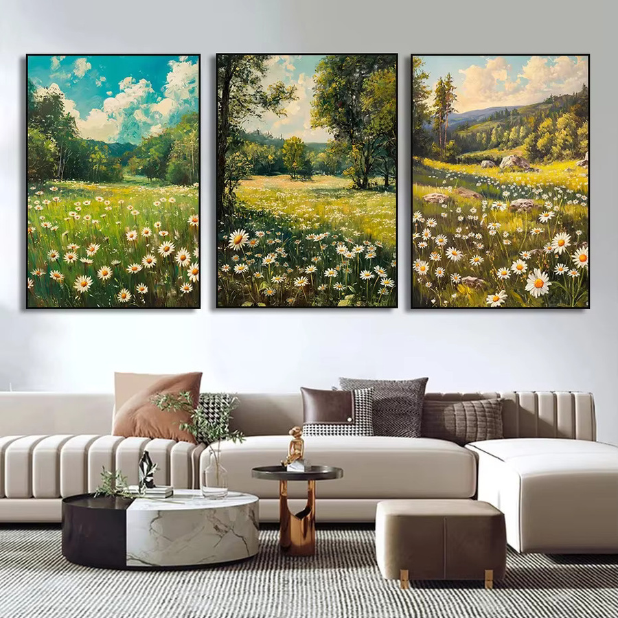 Potdemiel Leinwandgemälde Wildblumenfeld mit Gänseblümchen in Mehrfarbig für deine Wanddekoration - Bild 2