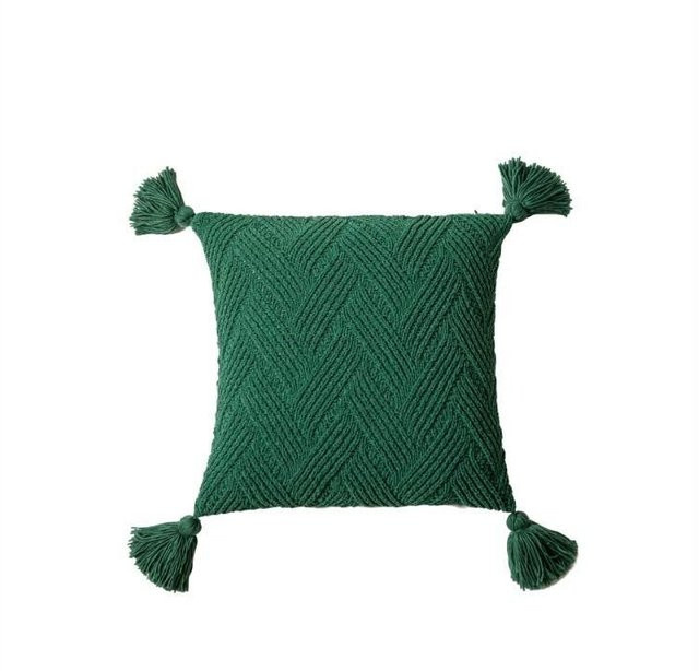 HASE FiFi Dekorative Chenille-Strickkissenhülle mit Quasten, B/B: 45 x 45 cm, in Beige, Grau, Blau und Grün - Bild 1