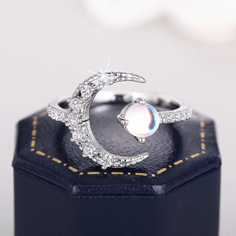 Huitan Moon Öffnungsring, Imitationsopal, Zirkonia, Silber, Damen - Bild 2