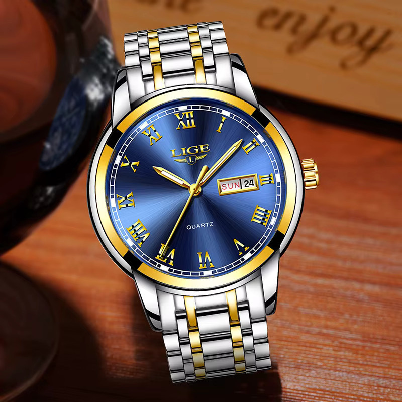 LIGE Armbanduhr Edelstahl, Quarz, Blau, Herren - Bild 2