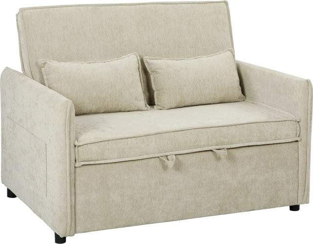 HOMCOM 3-in-1 Schlafsofa 2-Sitzer aus Velours in Grün mit verstellbarer Rückenlehne, 2 Kissen und Seitentaschen für Wohnzimmer und Schlafzimmer - Bild 1