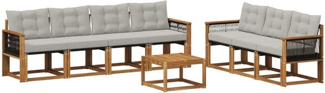 vidaXL Outdoor-Sofagarnitur aus Akazienholz mit Textilene und Kissen, 8-teiliges Set, Grau/Natur - Bild 1