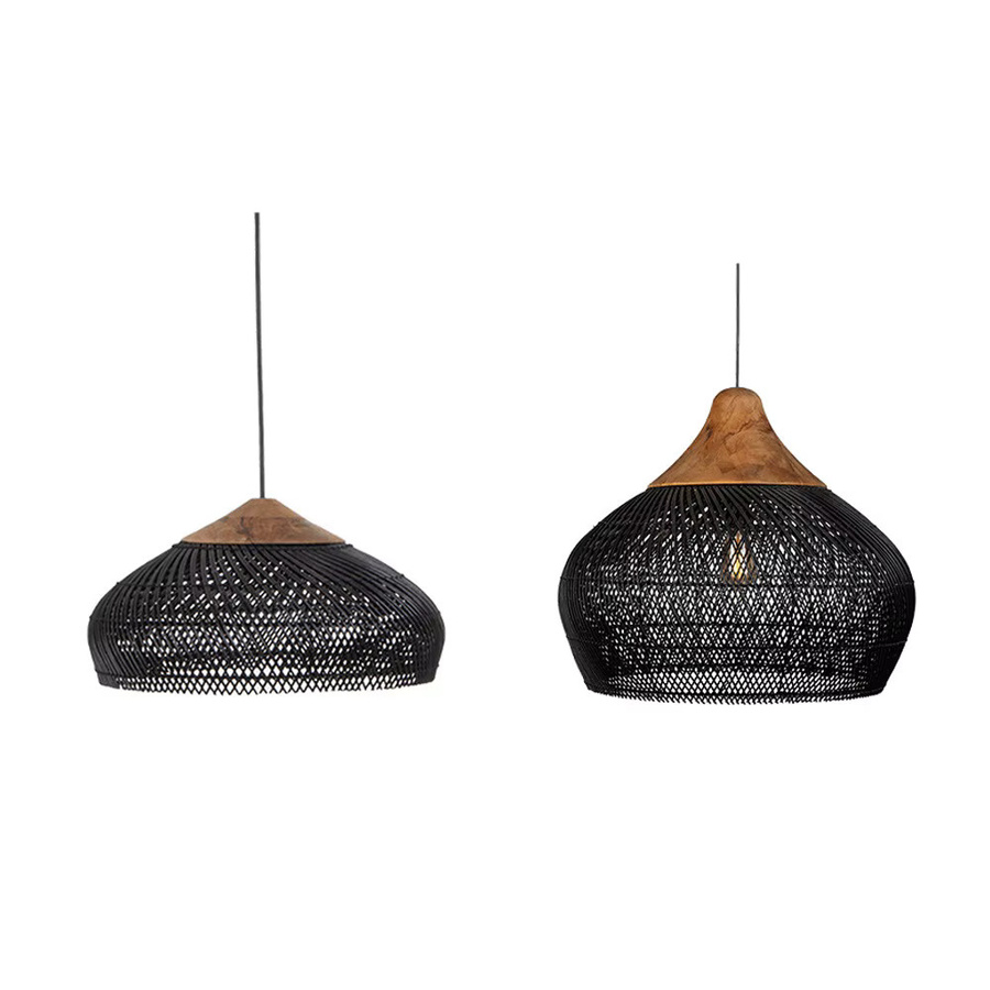 JOYINLED Vintage Rattan Pendelleuchte in Schwarz, handgefertigter Korb-Lampenschirm im Boho-Stil für Wohnzimmer und Esszimmer, Durchmesser: 40 cm oder 60 cm - Bild 3