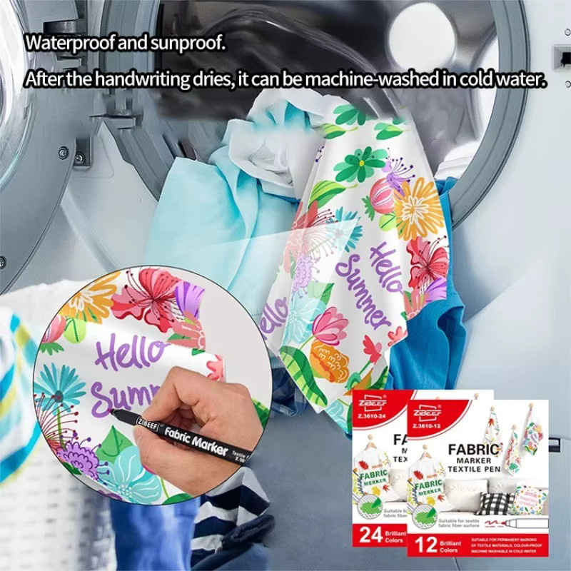 Permanent Textilmarker Set mit 12 Farben für DIY Kleidung und Graffiti, wasserfeste und farbechte Stifte für Kunst und Malerei in Multicolour - Bild 4