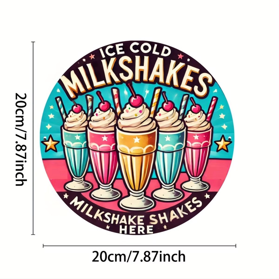 Potdemiel Retro-Aluminiumschild Ice Cold Milkshakes, rundes Vintage-Wandkunst-Dekor aus Metall, Mehrfarbig, Durchmesser: 20,3 cm - Bild 2