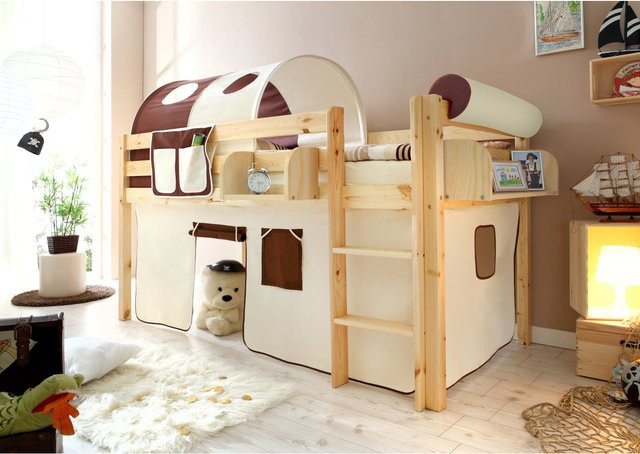 TiCAA Hochbett Malte für Kinder aus Kiefer Natur Classic in Braun - Bild 1