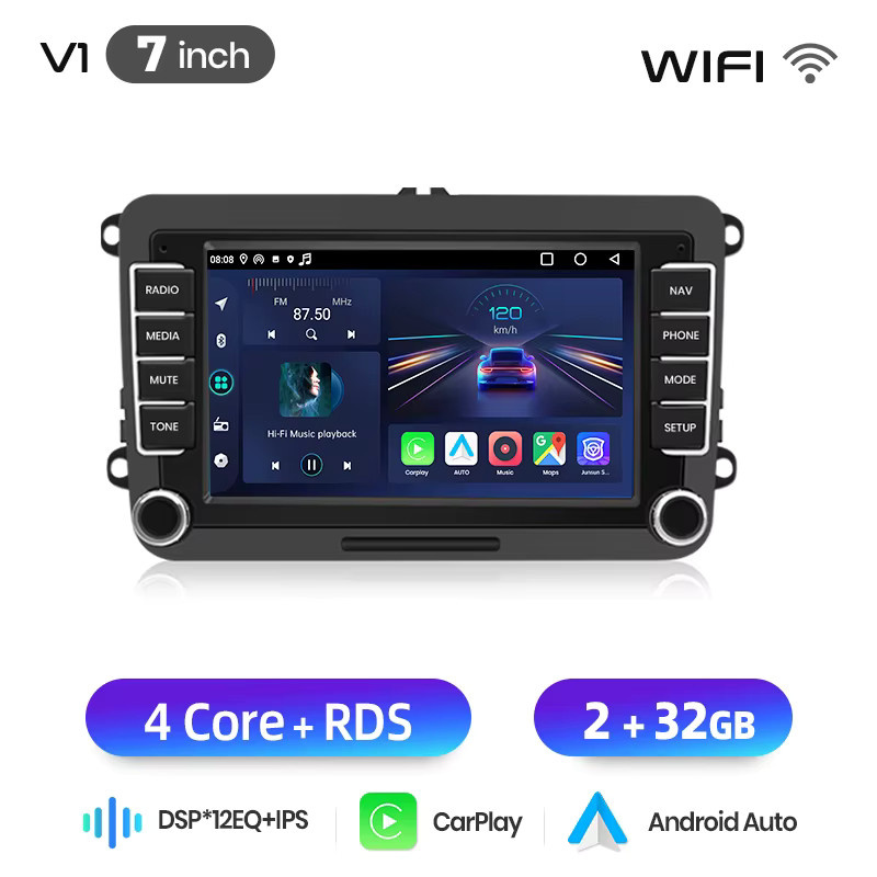 Junsun CarPlay Android Autoradio mit GPS für Volkswagen VW Golf Passat Jetta Skoda SEAT, 7 Zoll, Schwarz - Bild 7