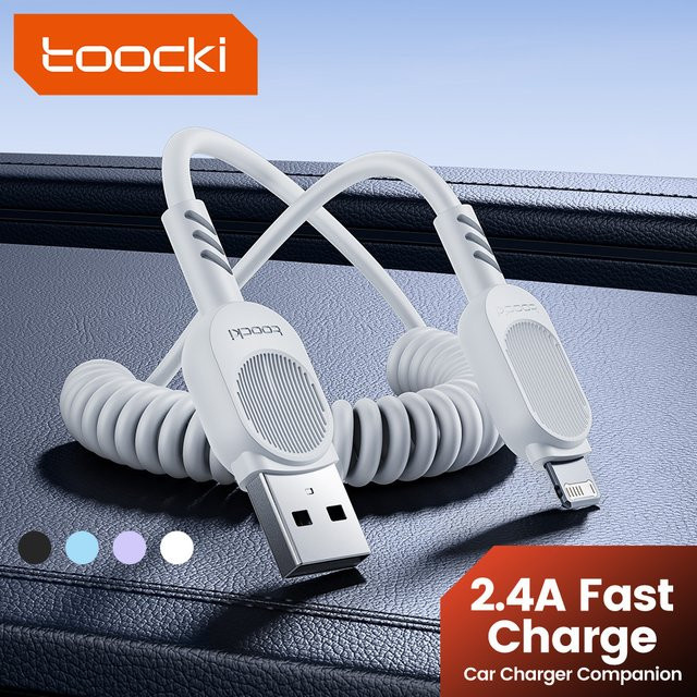 Toocki USB-A auf Lightning Feder-Ladekabel für iPhone und iPad Pro, Schwarz, 2,4 A Schnellladegerät mit USB-Beleuchtung - Bild 1