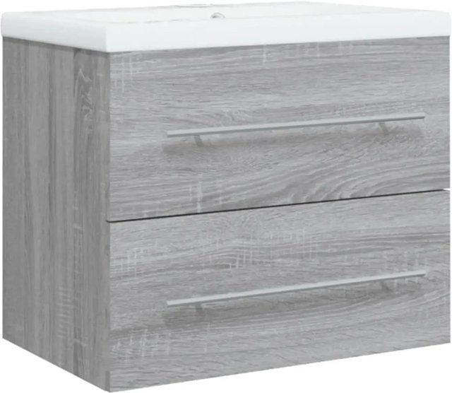 vidaXL Waschbeckenschrank mit Keramik-Einbaubecken in Grau Sonoma Holzwerkstoff, B/T/H: 60,0 x 48,0 x 38,5 cm - Bild 1