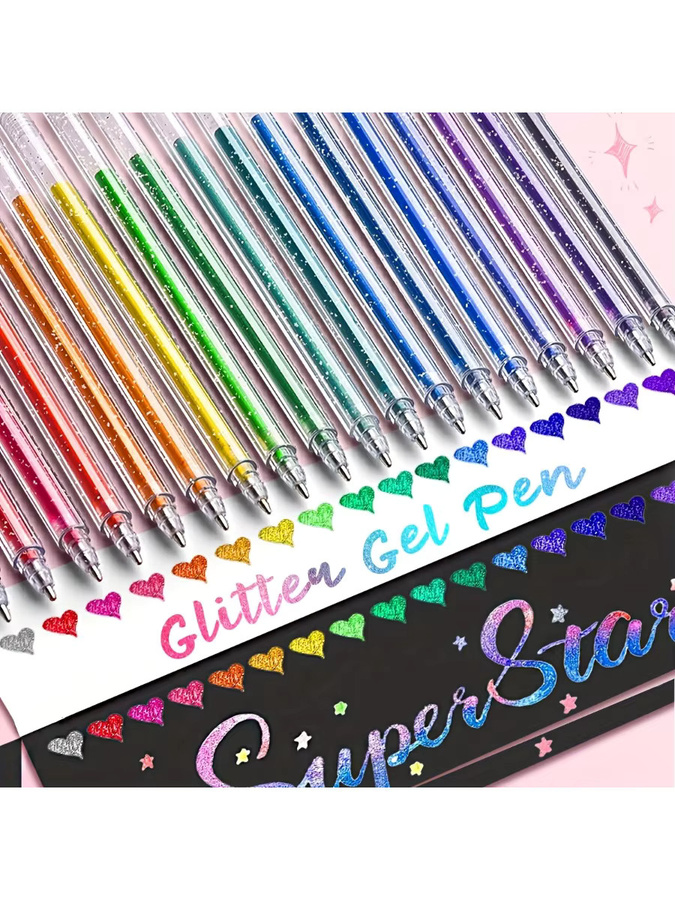 Glitzer-Kugelschreiber-Set in Multicolour aus Kunststoff mit 1,0 mm Stiftstärke für Tagebücher, Sammelalben und Kunstprojekte - Bild 7