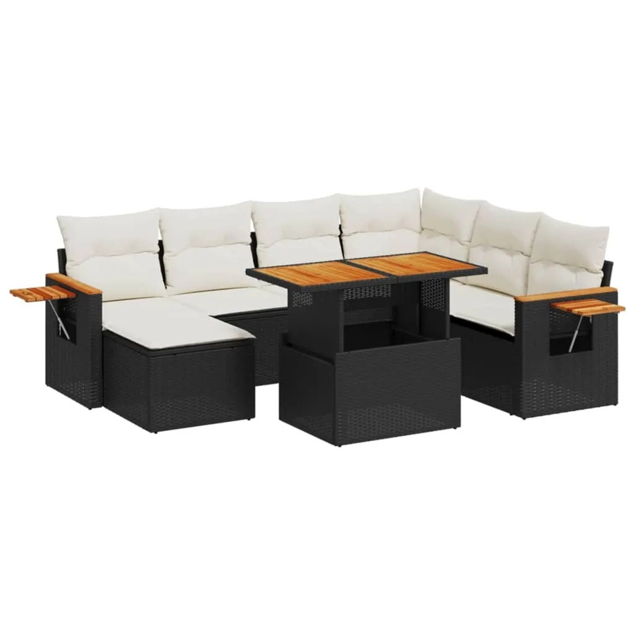 vidaXL 8-teilige Garten-Sofagarnitur aus Poly-Rattan und Akazienholz in Schwarz mit Kissen - Bild 2
