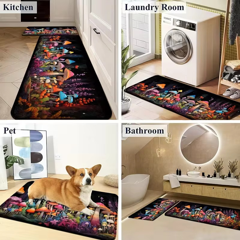 VIKAMA 2-teiliges Set Fantasy-Küchenmatten mit buntem Pilz-Design, rutschfeste Teppiche für Küche, Schlafzimmer oder Eingangsbereich, mehrfarbig - Bild 6