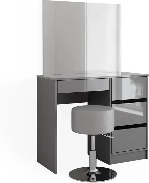 Vicco Schminktisch-Set Sherry Grau Hochglanz mit Spiegel und Hocker, Breite: 90 cm, Tiefe: 40 cm, Höhe: 75 cm - Bild 2