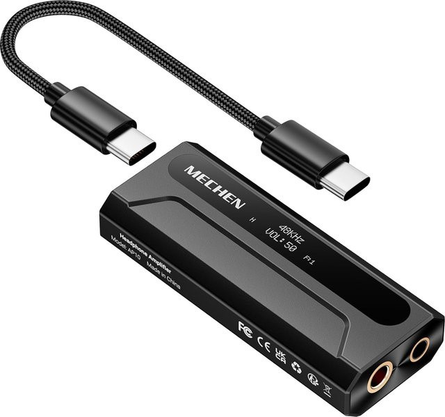 MECHEN AP10 USB-C zu AUX DAC Verstärker in Schwarz mit 3,5mm und 4,4mm Anschluss, Hi-Res ES9028Q2M DSD256 Adapter für iPhone 15/16/17 Pro und Android - Bild 1