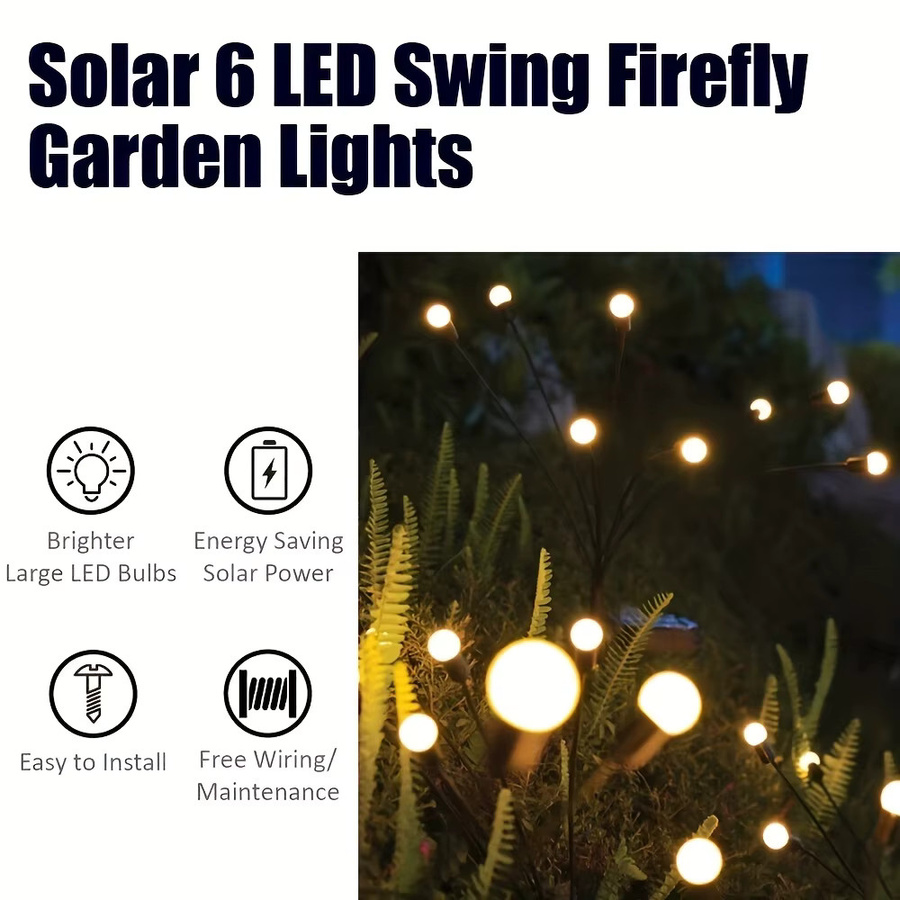 RXSFY Solarbetriebene LED Glühwürmchen Gartenleuchten, Wasserdicht, Warmweiß, Schwarz - Bild 5