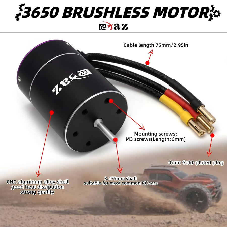 RCZIPROY RC 3650 Bürstenloser Motor 75A ESC Combo, für 1/10 RC Auto Truck Crawler - Bild 2