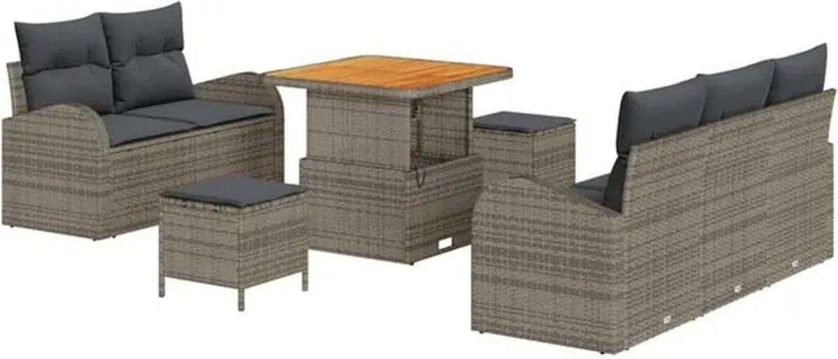 vidaXL Garten-Sofa-Set aus Polyrattan mit Kissen in Grau, 8-teiliges Loungemöbel-Set aus Akazie und Stahl, B/T/H: 80 x 80 x 71 cm - Bild 1