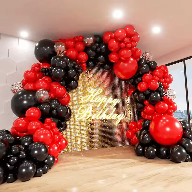 72 Stück Girlandenbogen-Set mit Latexballons in Schwarz und Rot inklusive Konfetti für deine Party, Hochzeit oder Geburtstagsdekoration - Bild 3