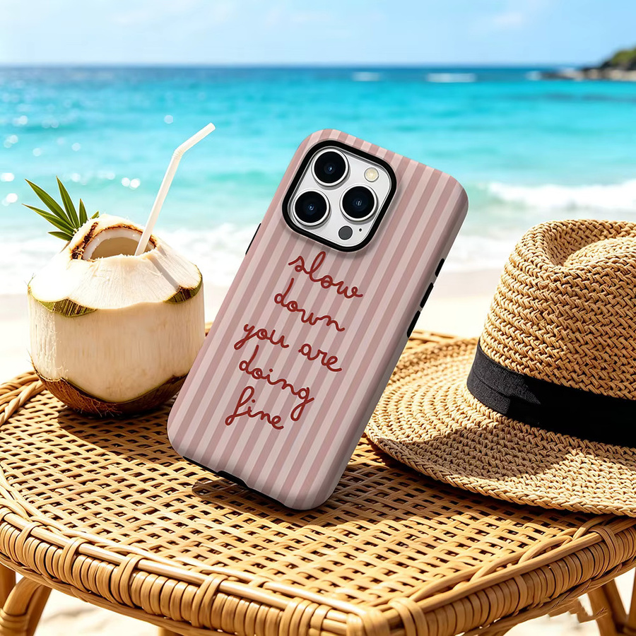 CaseChic MagSafe Schutzhülle für iPhone 17 16 15 14 Plus Pro Max Matte Bumper Stoßfeste PC-Hülle Pink Stripe Slow Life Design - Bild 3