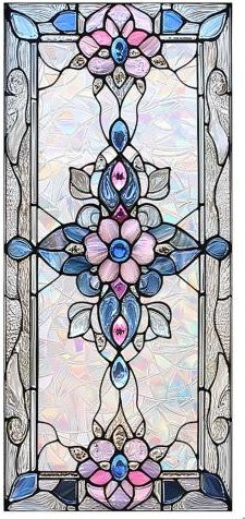 Dekorative Buntglas Fenster Sichtschutzfolie im Vintage Art Nouveau Design, Grau/Mehrfarbig, Statisch Haftend und Wiederverwendbar - Bild 1