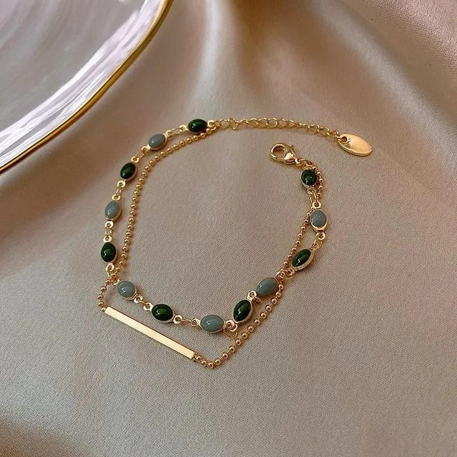 Ambiel Charm Kristall-Charm-Armband, goldfarben, Perlenkette, doppellagig, Damen - Bild 1