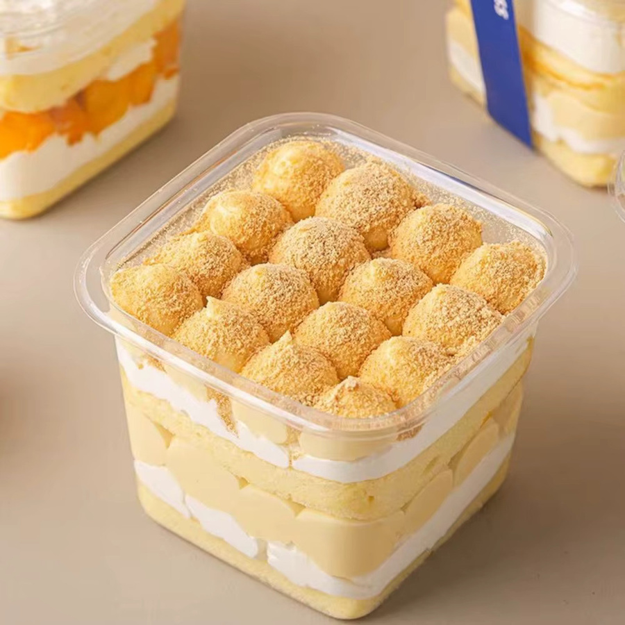 50 Stück Einweg-Mousse-Dessertboxen mit Deckel aus Kunststoff, quadratische Kuchenverpackung, transparent, B/T/H: 7,5 x 10,0 x 5,0 cm - Bild 3